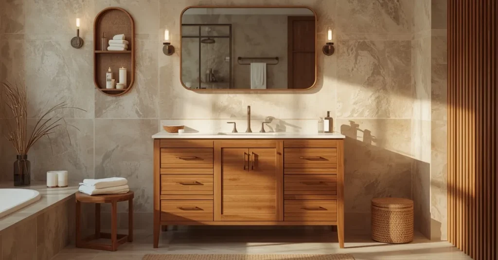 Cozy Vanity With Warm Wood Tones