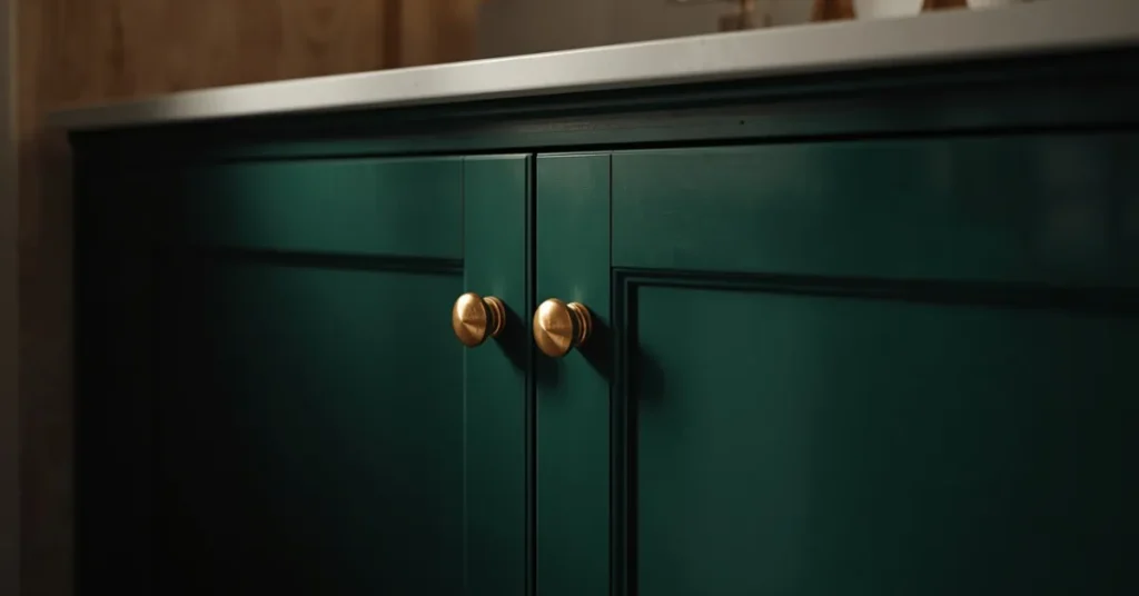 Dark Green Cabinets With Brass Hardware