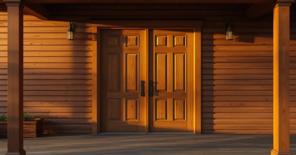 Double Doors in Warm Wood Tones for a Cozy Welcome