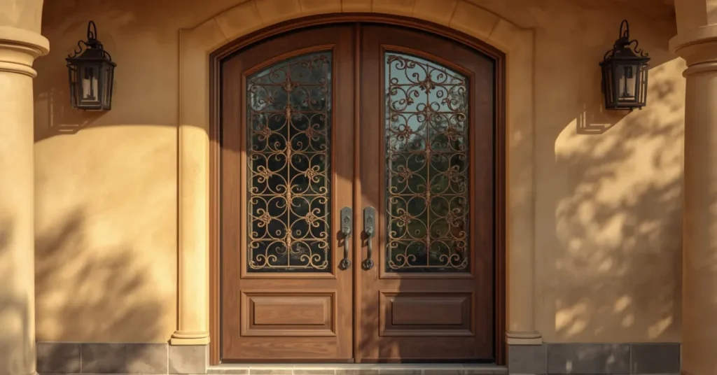 Double Doors with Wrought Iron Grillwork
