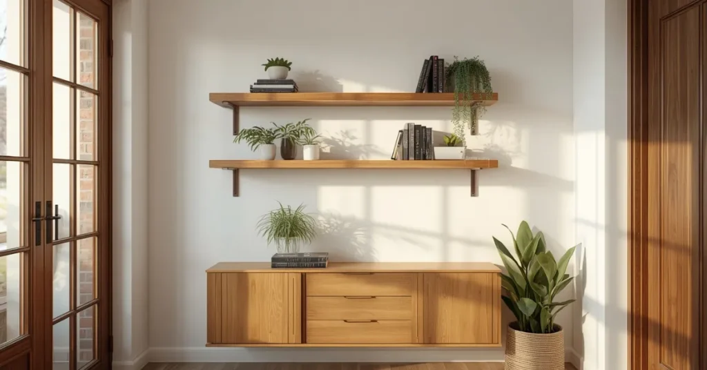 Floating Shelves Above a Console Table