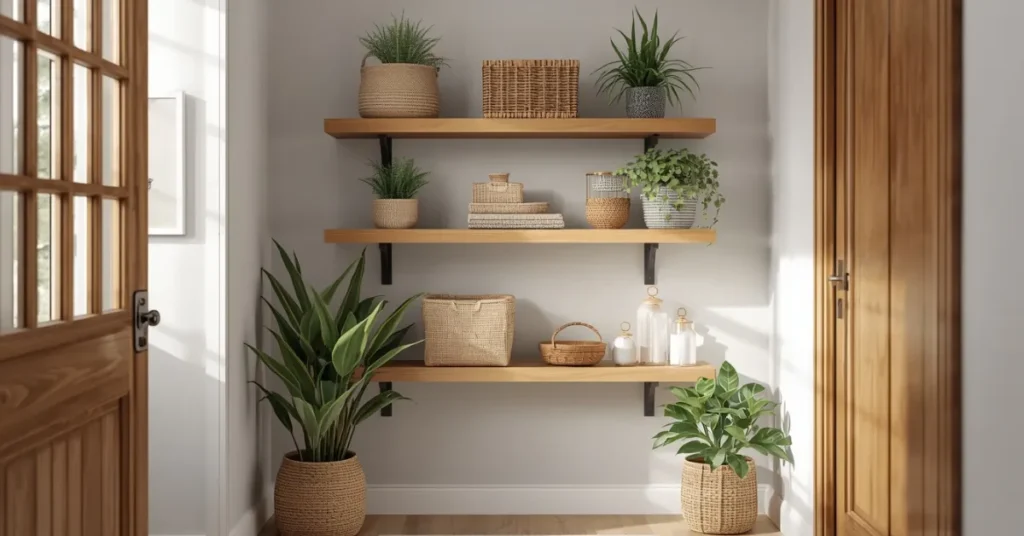 Floating Shelves for Small Foyer Storage