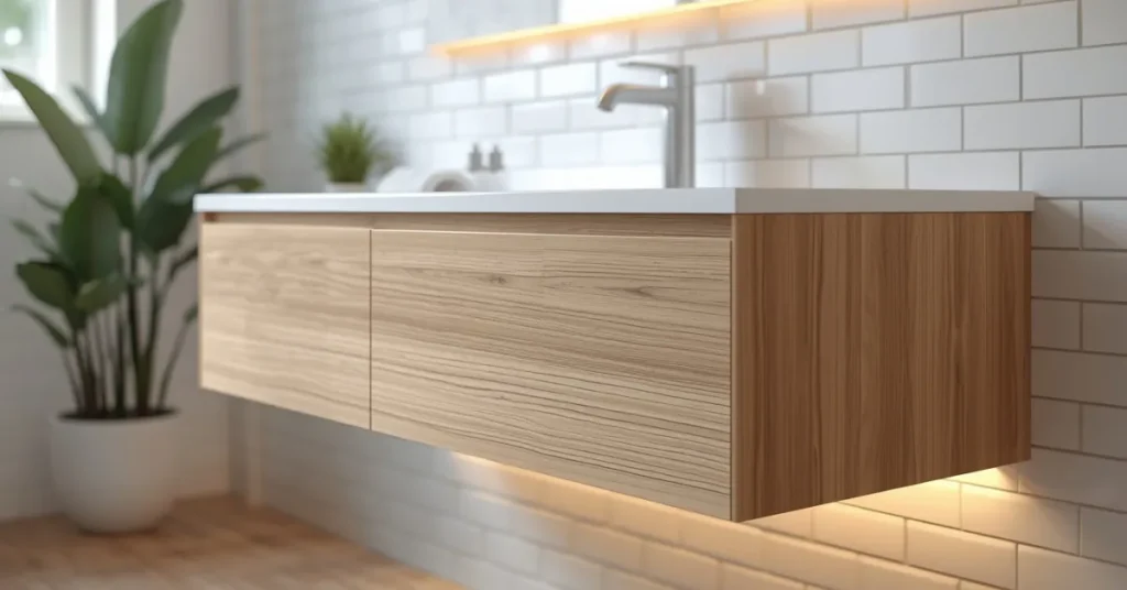 Floating Wood Vanity for a Modern Look