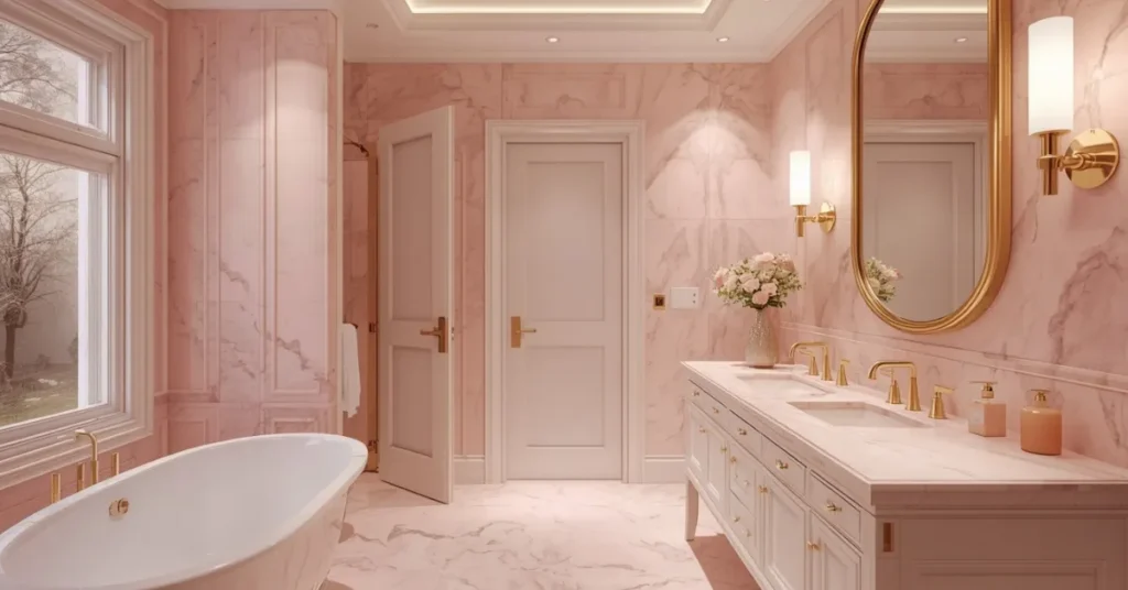 Full Glam Pink and Gold Bathroom Ideas Combined