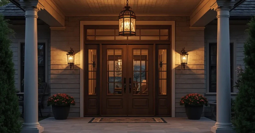 Grand Double Doors with a Statement Chandelier Above
