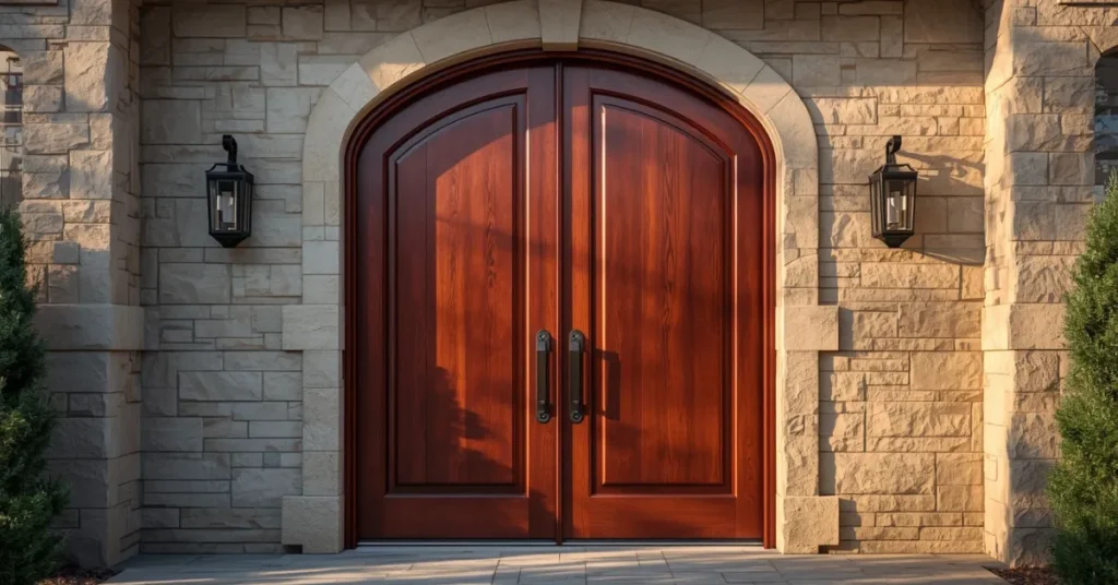 Grand Double Wood Doors with Arched Tops