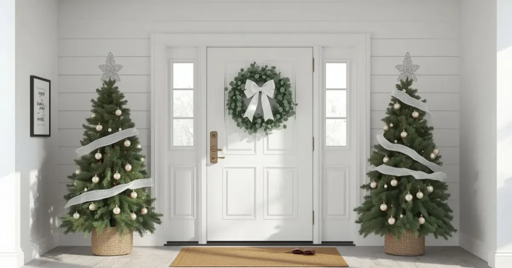Green and White Christmas Entryway