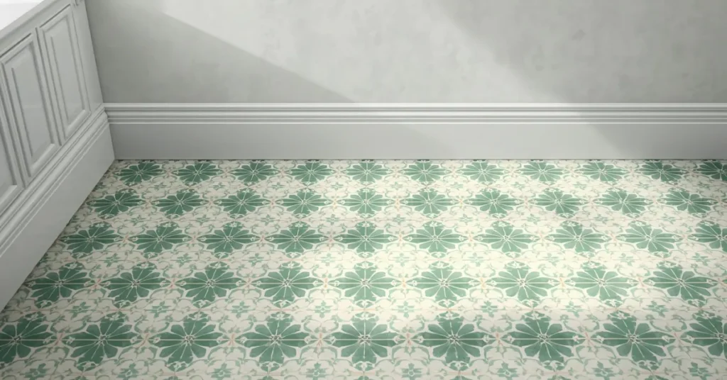 Green Bathroom Ideas With Patterned Floor Tile