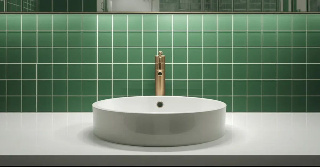 Green Tile Backsplash Behind the Sink