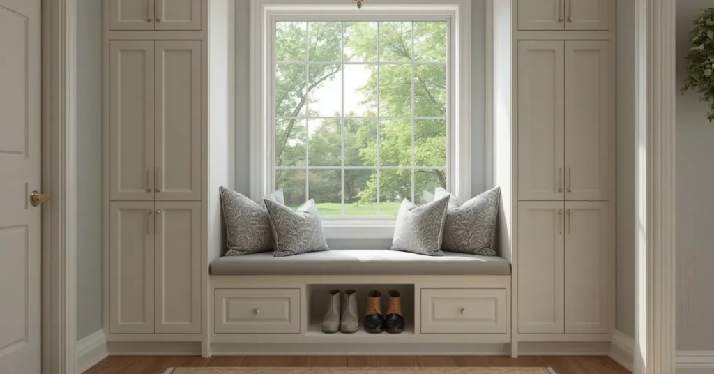 Hidden Shoe Cabinet Bench Under a Window