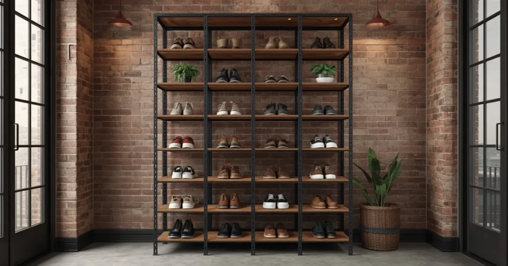 Industrial Metal and Wood Shoe Cabinet
