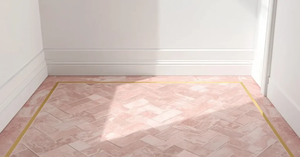 Marble Herringbone Floor With Gold Trim