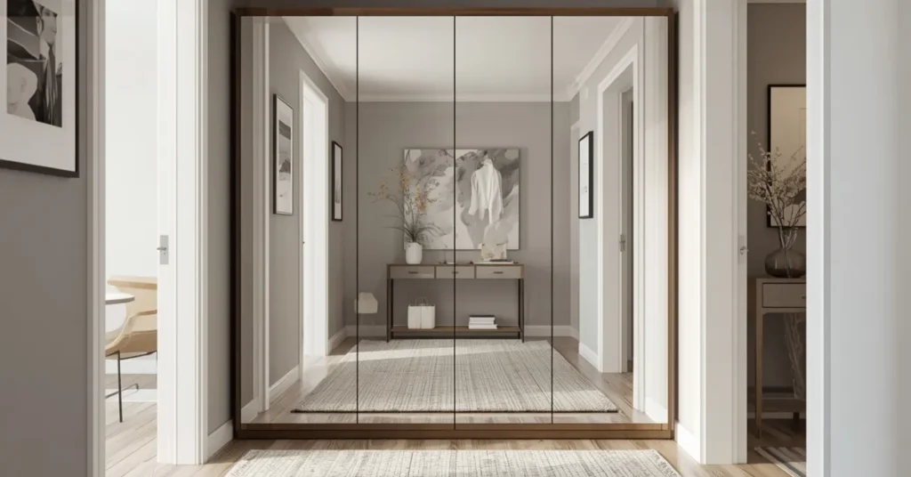 Mirrored Shoe Cabinet Entryway Idea