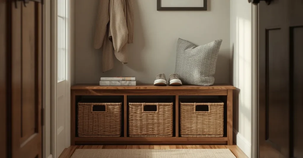 Narrow Entryway Bench with Built-In Shoe Storage