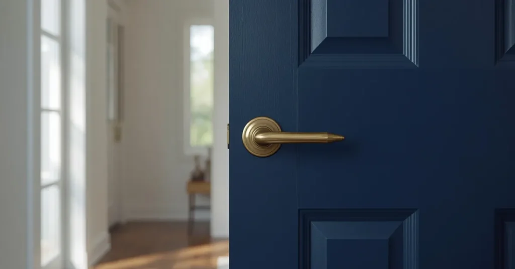 Navy Blue Door with Brass Hardware