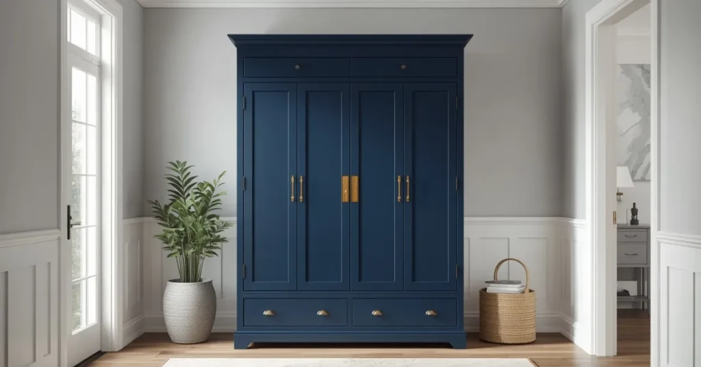 Navy Blue Shoe Cabinet Entryway Idea