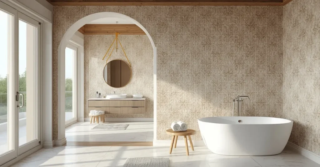 Open Plan Bathroom Wallpaper for a Connected Look