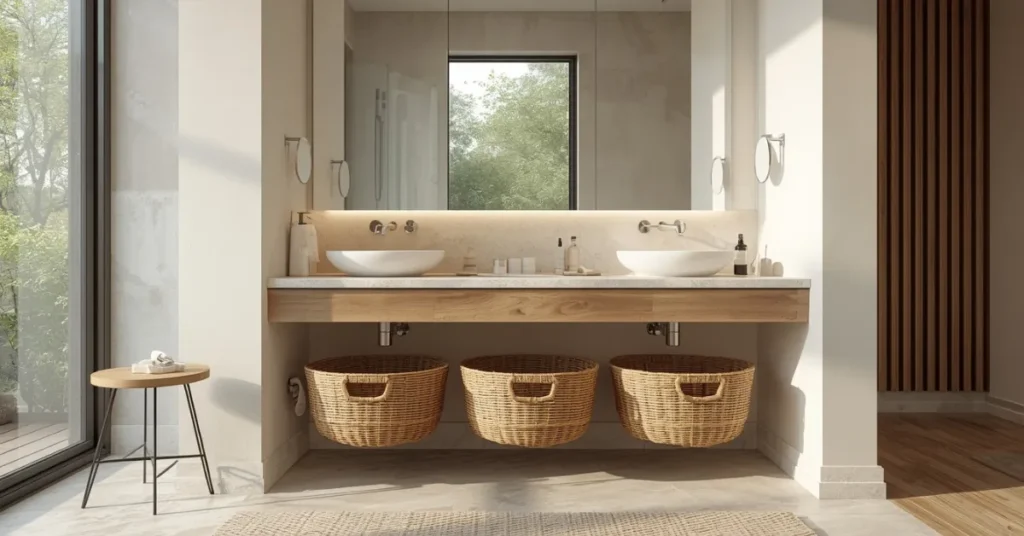 Open-Plan Floating Vanity With Baskets Below