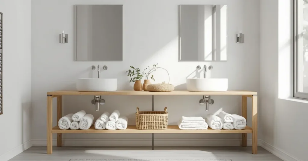 Open Shelf Vanity for an Airy Feel