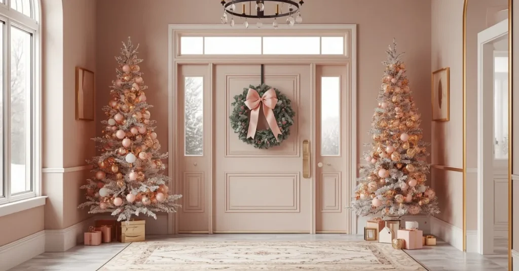 Pink and Gold Modern Christmas Entryway