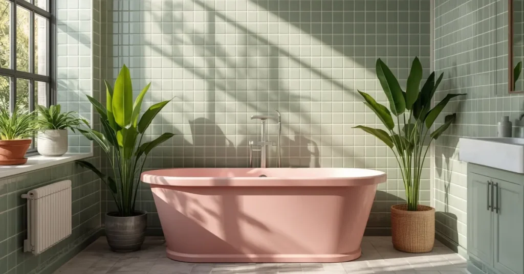 Pink and Sage Green Bathroom