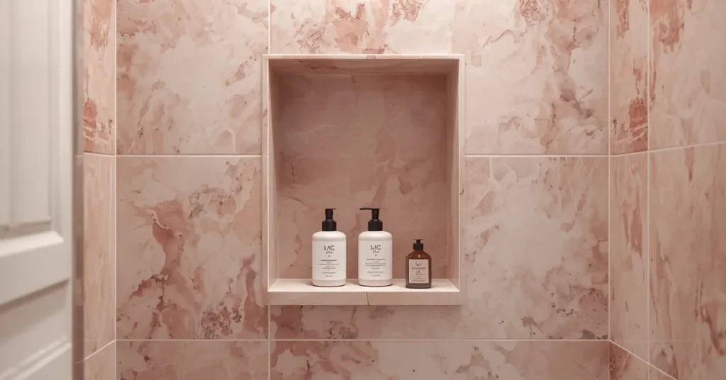 Pink Marble Accent Niche in the Shower