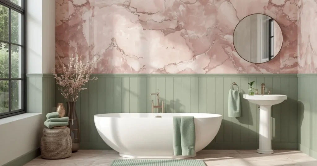 Pink Marble and Sage Green Accents