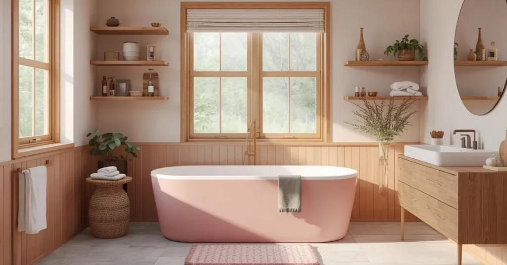 Pink Tub with Wood Accents