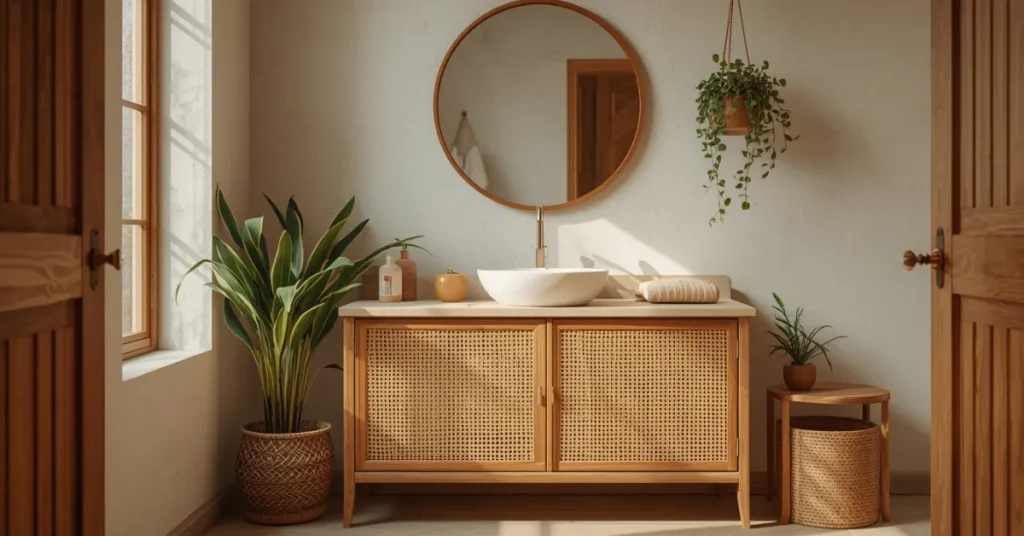 Rattan and Cane Vanity for Boho Style