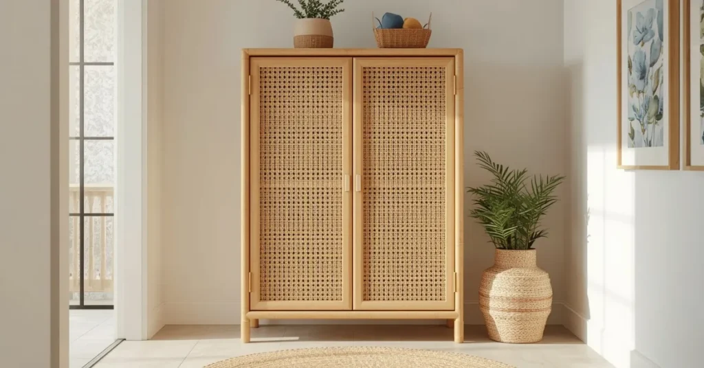 Rattan Shoe Cabinet for a Natural, Airy Feel