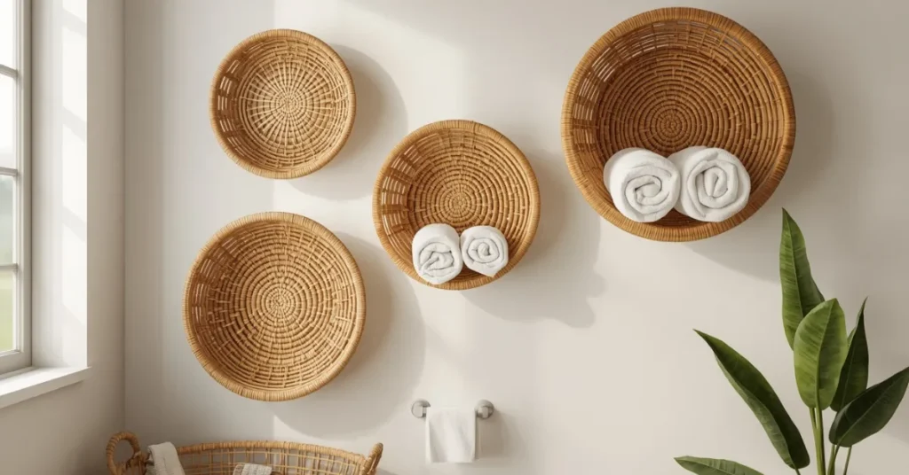Rattan Wall Baskets for a Boho Bathroom