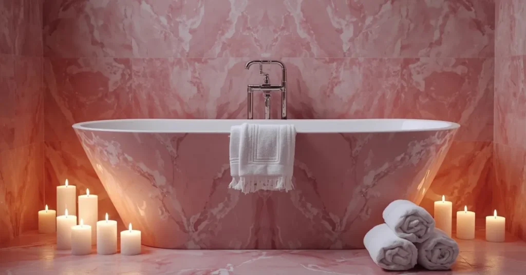 Romantic Pink Marble Bathtub Surround