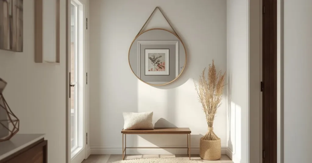 Round Mirror Above a Bench