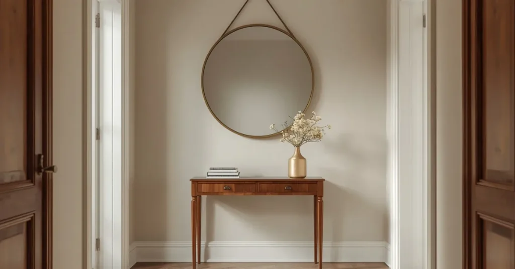 Round Mirror Over a Console Table