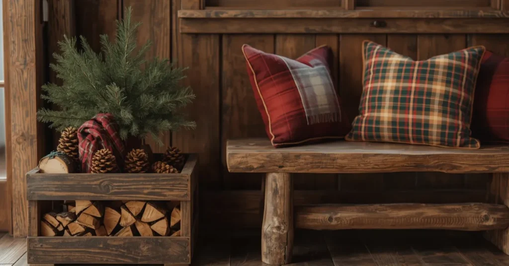 Rustic Wood and Plaid Entryway