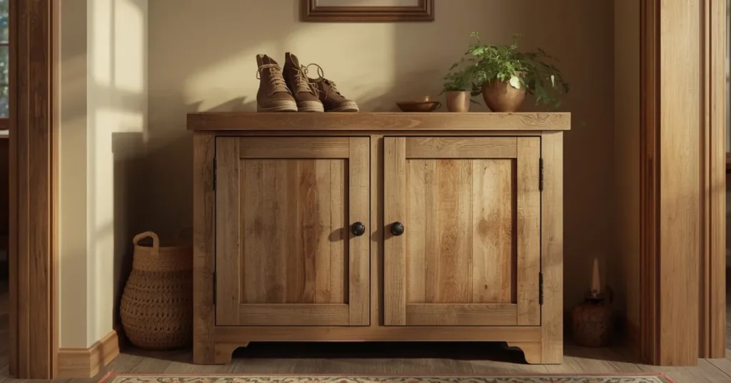Rustic Wood Shoe Bench with Cabinet Storage