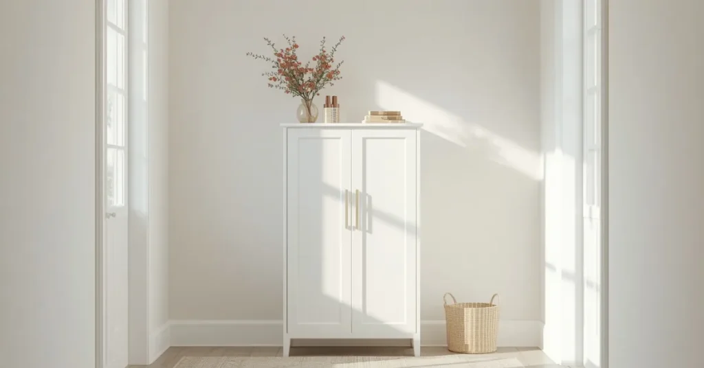Slim White Shoe Cabinet for a Bright Entryway