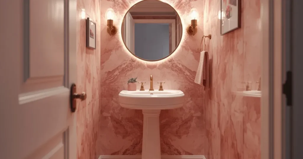 Small Pink Marble Powder Room