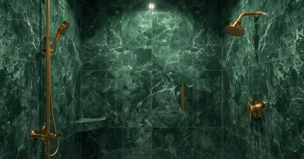 Splurge-Worthy Green Marble Shower