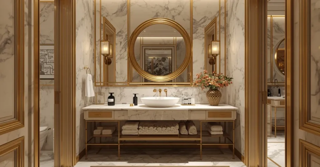 Splurge-Worthy Marble and Gold Bathroom