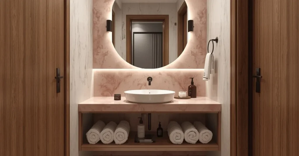 Studio Apartment Pink Marble Bath
