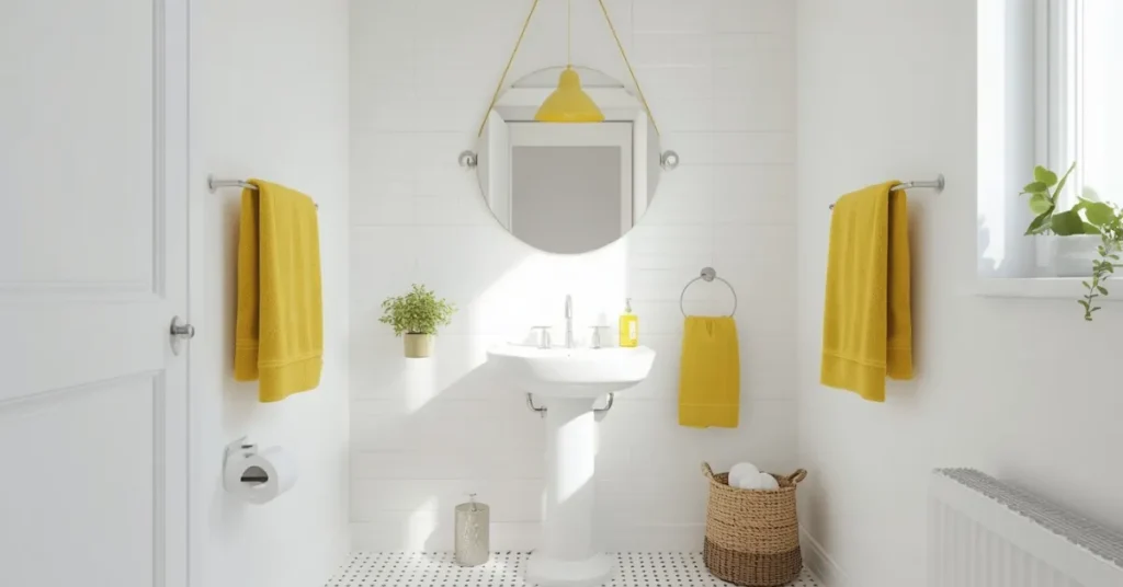 Studio Bathroom in Bright White and Yellow