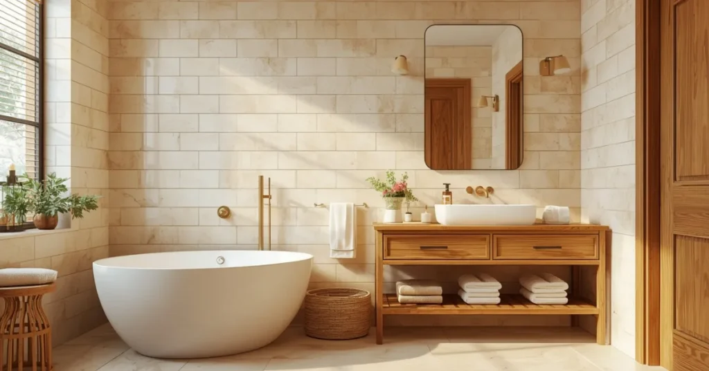 Timeless Cream and Wood Bathroom Color Scheme