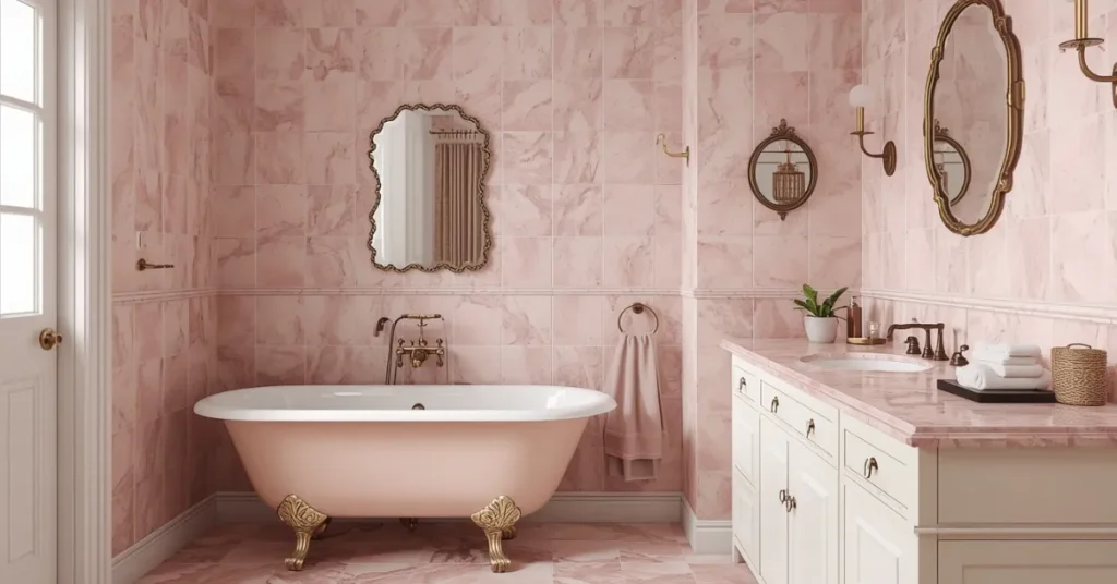 Vintage-Inspired Pink Marble Bath